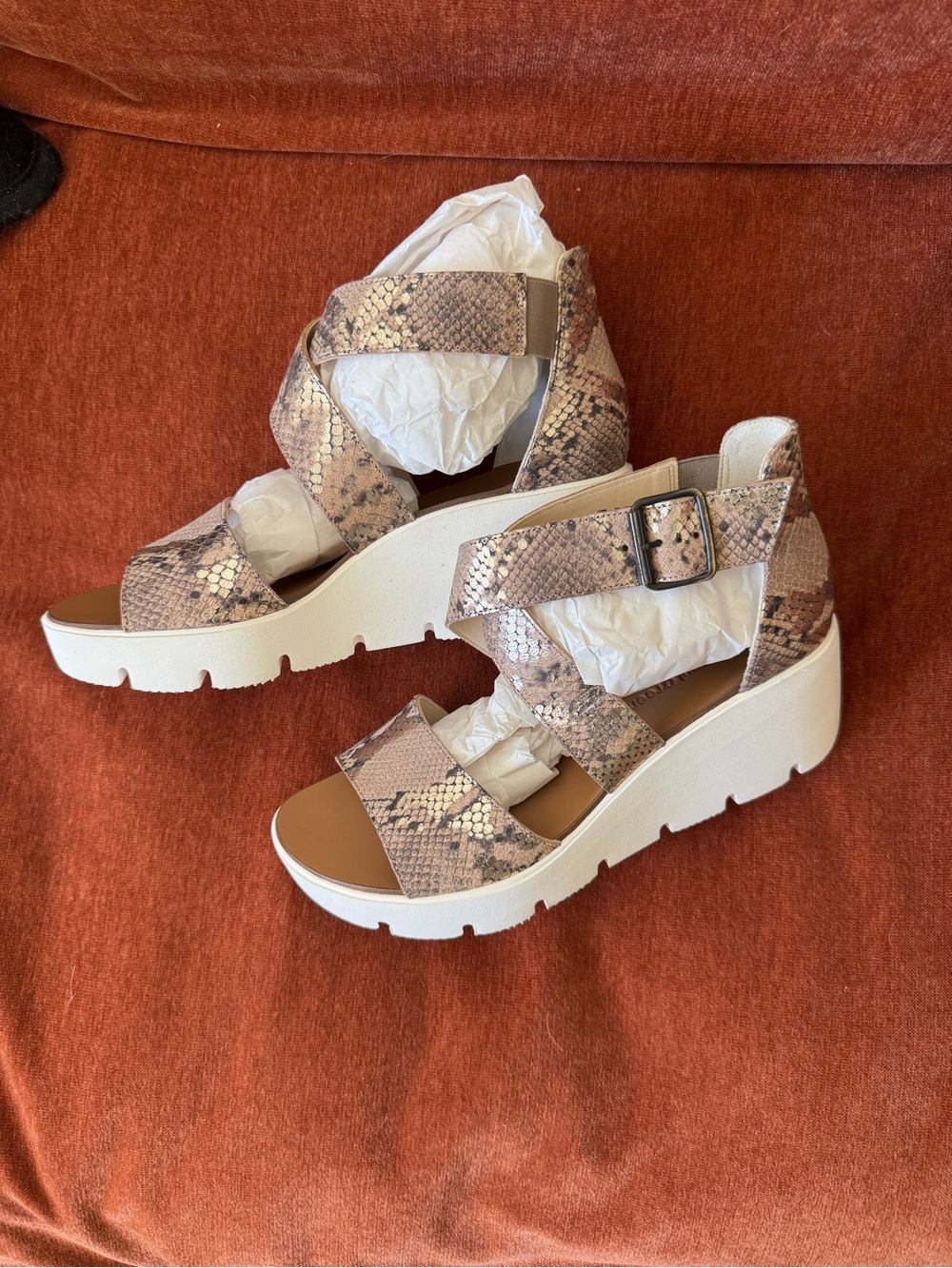 Paul Green Cheryl Snake-Print Wedge Sandals in Beige and White
